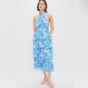Tuckernuck Blue and White Floral Halter Neck Jenny Midi Dress